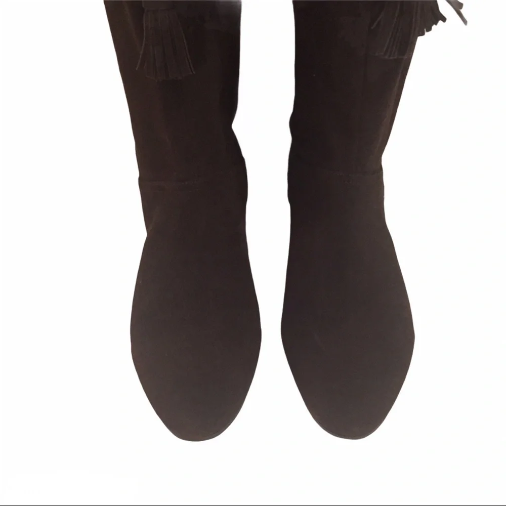 BCBG PL-Giselle Tassel Knee Suede Brown Boots 6.5